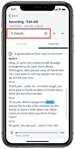 Recording search bar