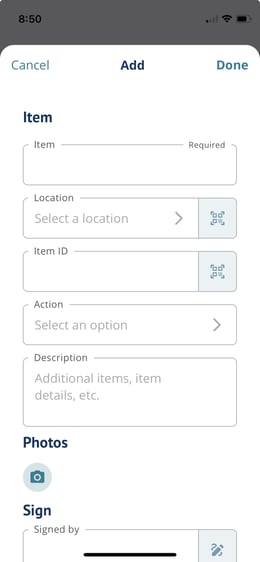 Add item modal