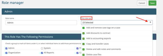 This role can dropdown on Role manager page