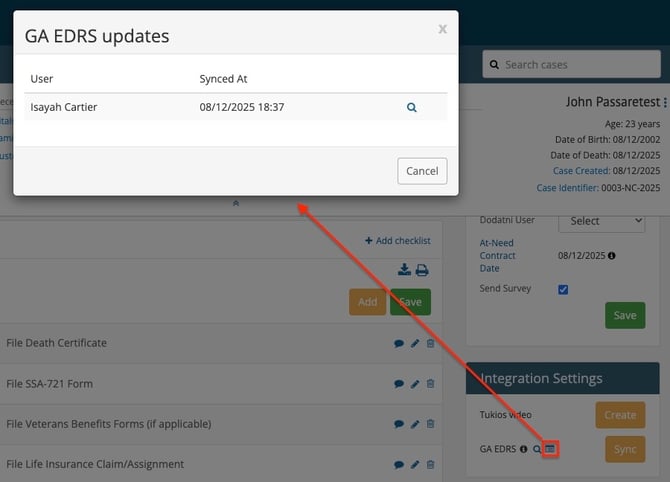 GA EDRS updates modal
