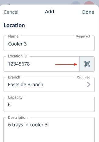 Add location view with barcode scan icon