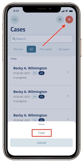 Create a case button on Cases page
