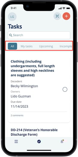 Global tasks page and quick filters