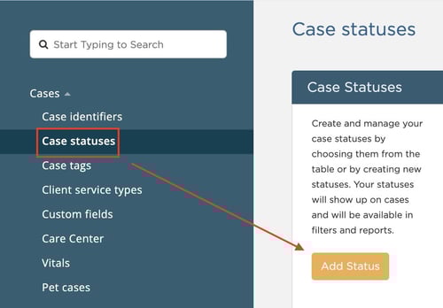 Case statuses from sidebar, select Add Status button