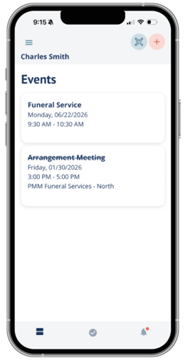 Events page in Mobile