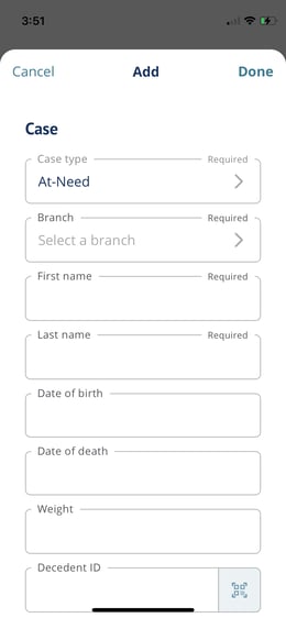 Case creation modal