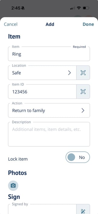 Add item information