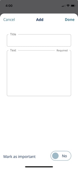 Type in the note title and text