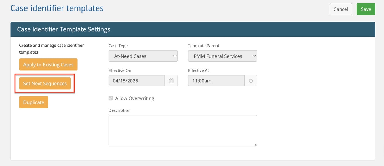 How to reset the case numbering sequence
