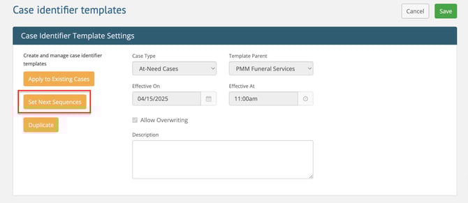 Set next sequence button