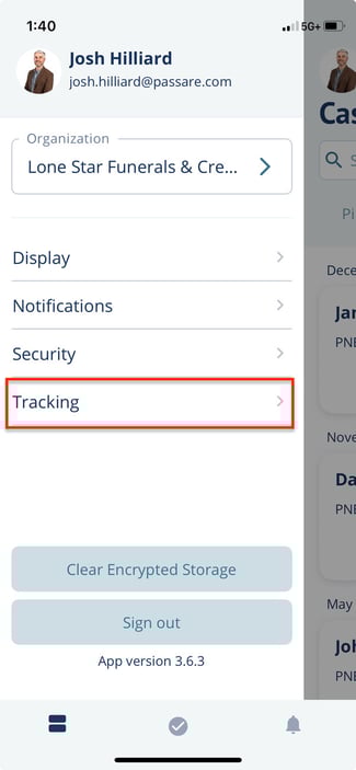Tracking setting in Profile area