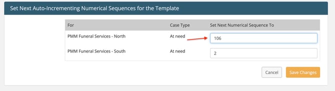 Set Next Numerical Sequence To field