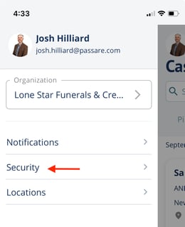 Profile settings > Security