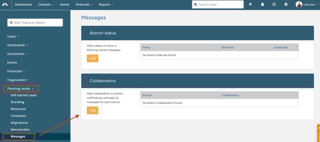 Messages page in Planning Center settings