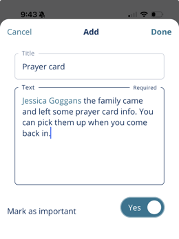 Toggle on 'Mark as important' to emphasize this note
