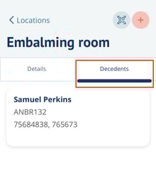 Decedent tab of locations