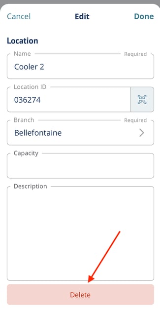 Edit location view with delete button