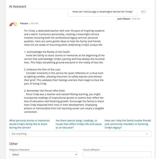 Generated response from AI Assistant