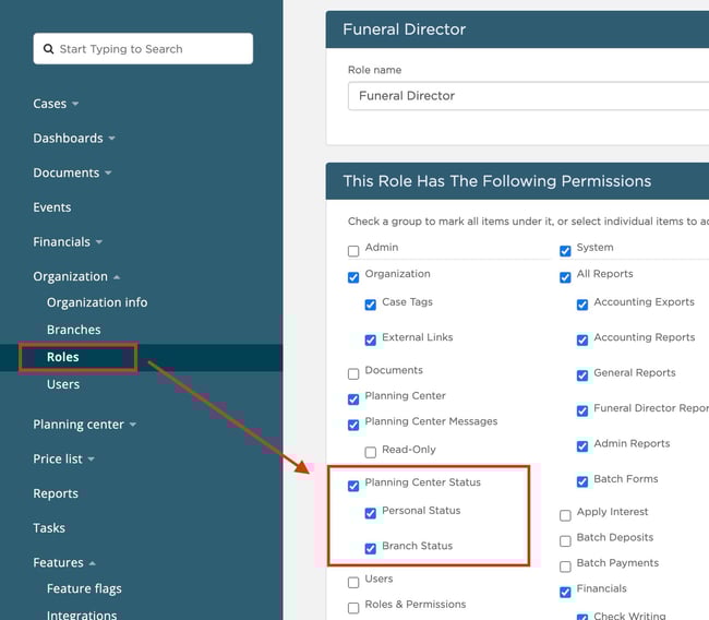 Planning Center status settings