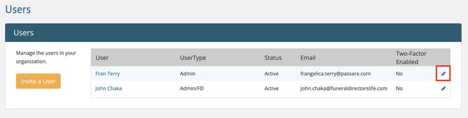 Pencil icon on Users page