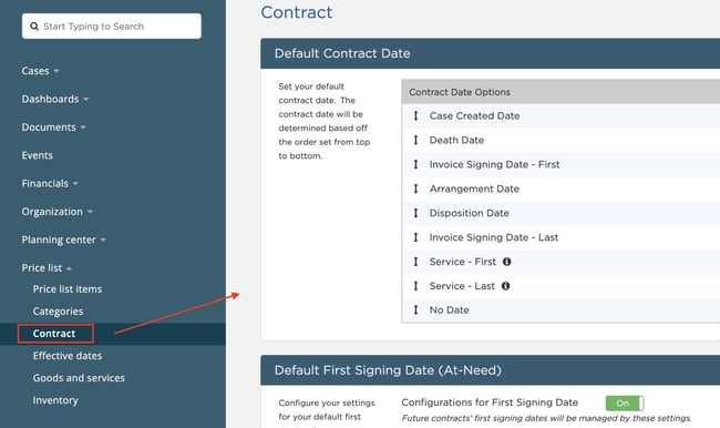 Contract under Price list in Settings