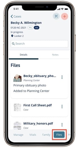Files tab in navigation bar