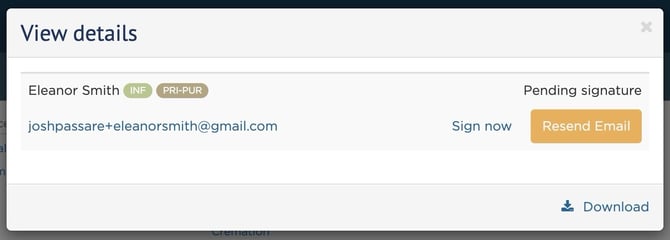 Option to resend email to signer