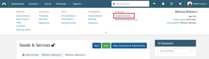 Goods & Service page