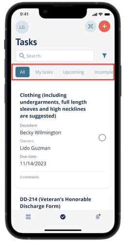 Global tasks page and quick filters
