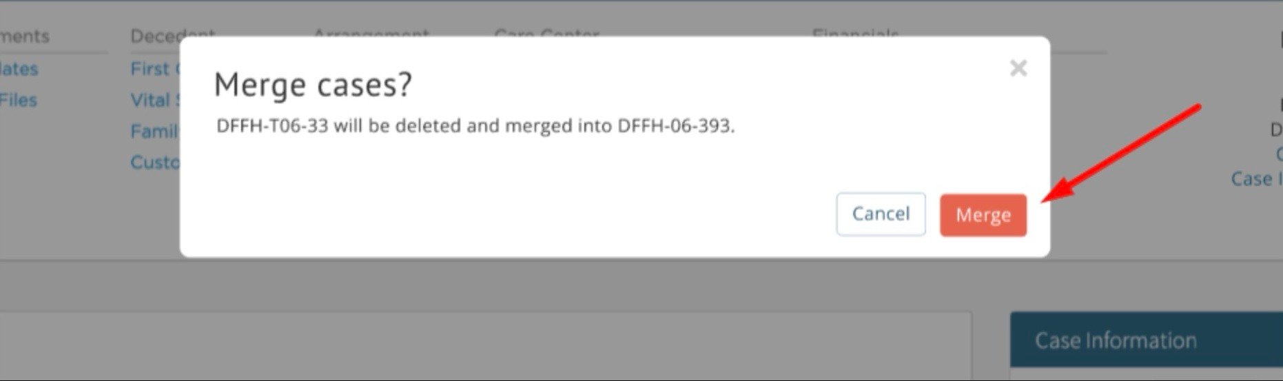 Merge cases button
