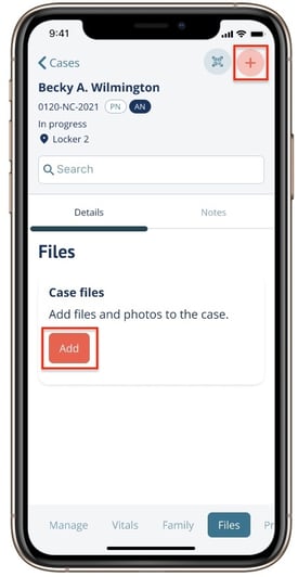 Add Case Files button on Case Files page