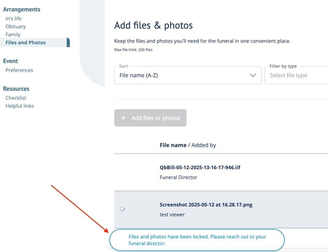 Locked files & photos message in Planning Center