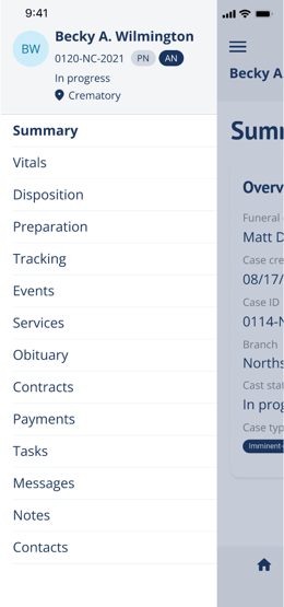 Case navigation menu