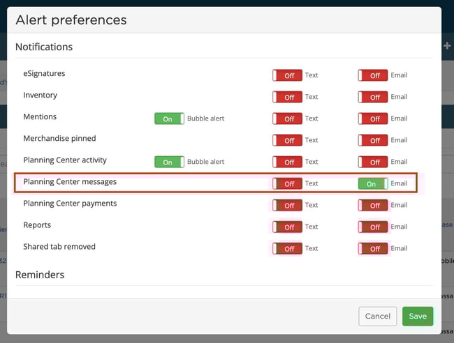 Alert preferences in notification settings
