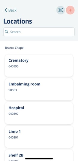 Locations page in Passare mobile