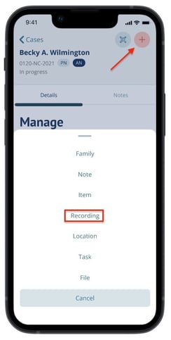 Recording option in Add menu