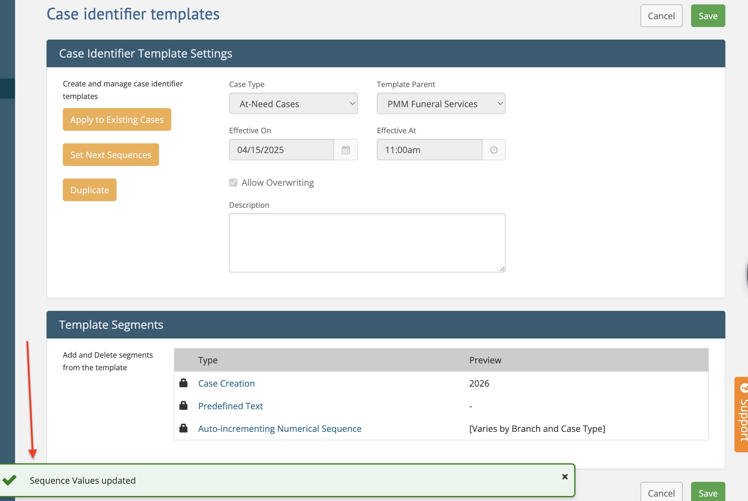 How to reset the case numbering sequence