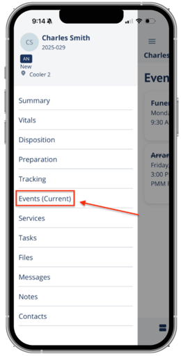 Events in Navigation Menu