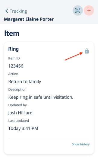 Lock icon on Item details page