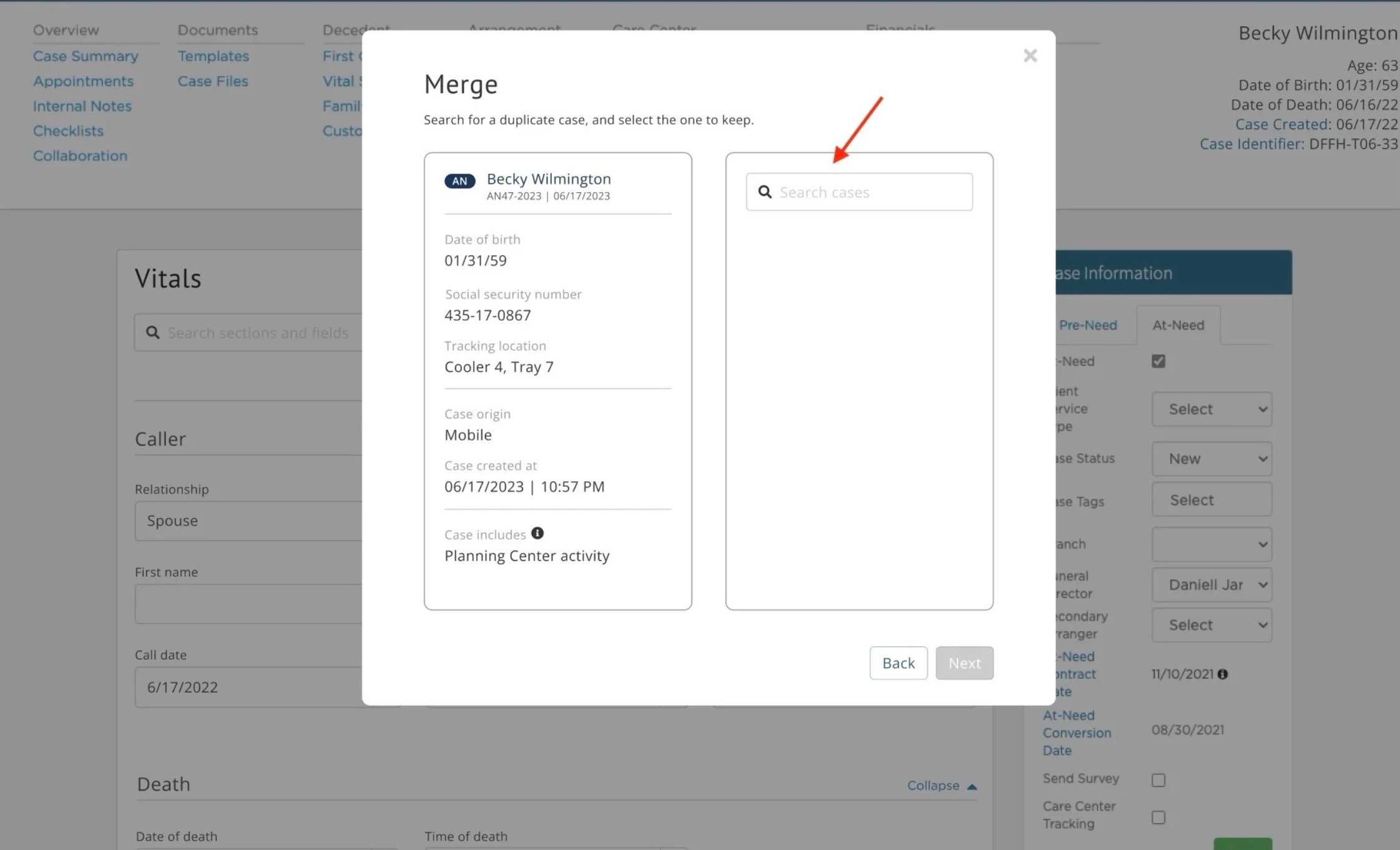 Merge cases modal