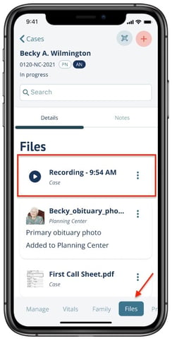 Recording Files on Files page