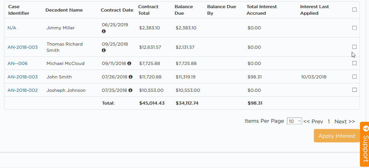 Applying Interest to Case