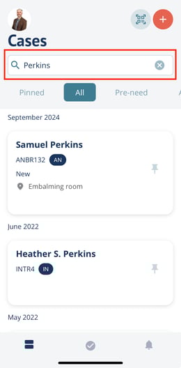 Case listing searchbar