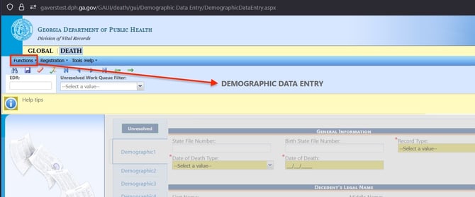 Functions dropdown