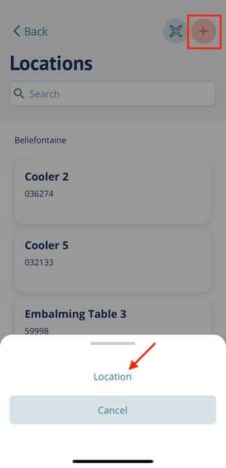 Add a location with the plus icon