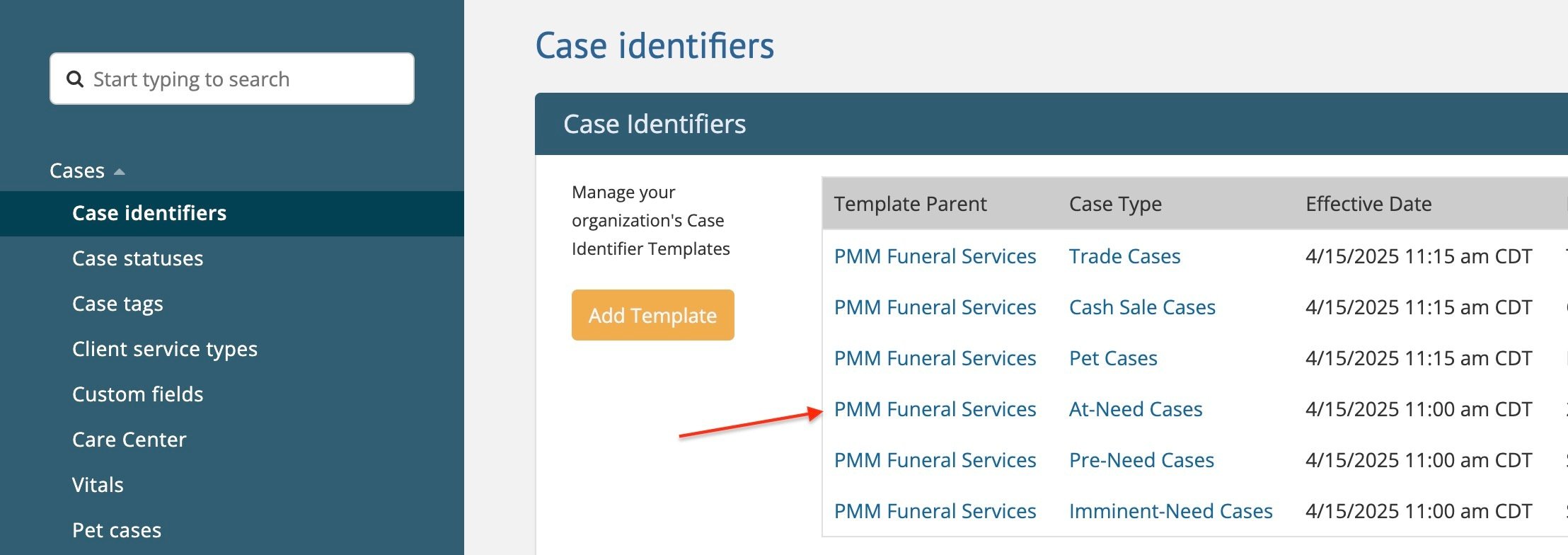 How to reset the case numbering sequence