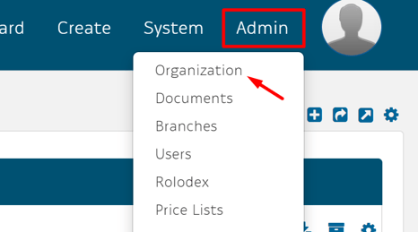 select Organization in Admin tab dropdown