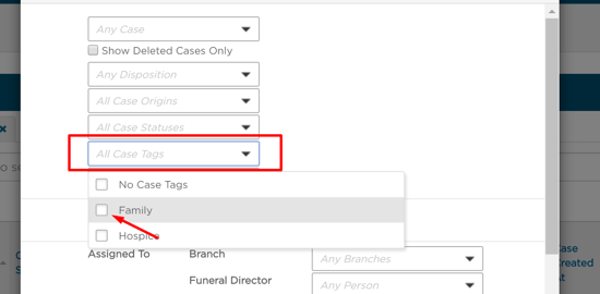 All Case Tags drop-down