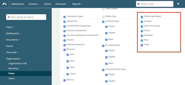 Role manger page - mobile app settings