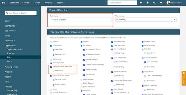Planning Center Messages setting on Role Manager page